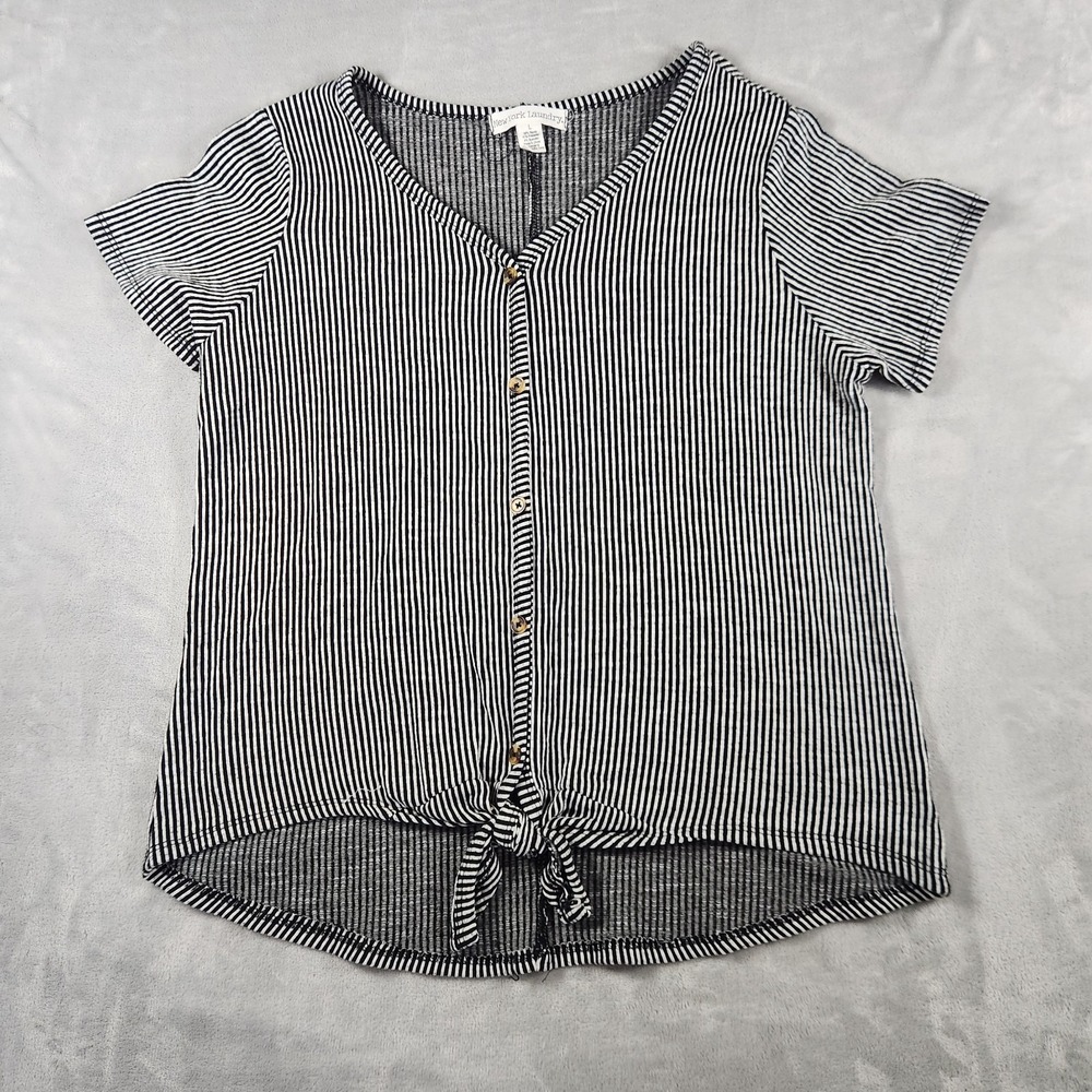 New York Laundry Top Womens L Striped Tie Front Black White Striped Y2K Boho